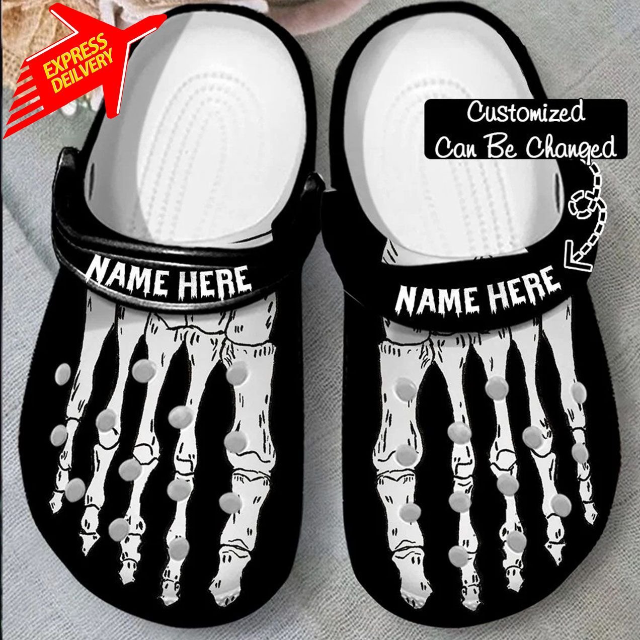 Personalized Halloween Crocs – Skeleton Foot Color Crocs