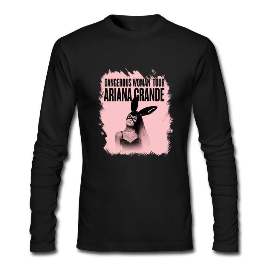 Mens Fahion Tops Details About Ariana Grande Dangerous Woman Tour  Long Sleeve Black T-shirt Size S-3xl