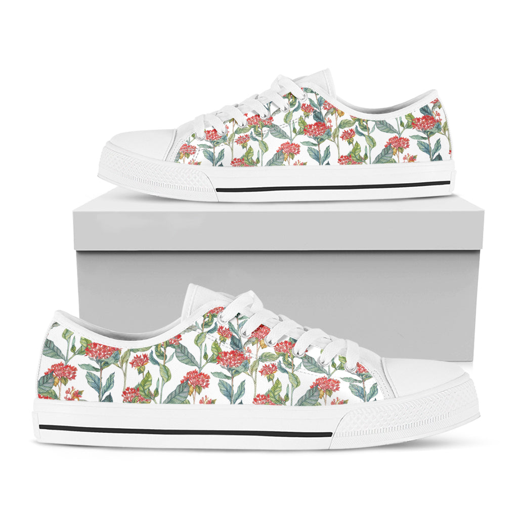 Watercolor Bouvardia Print White Low Top Shoes