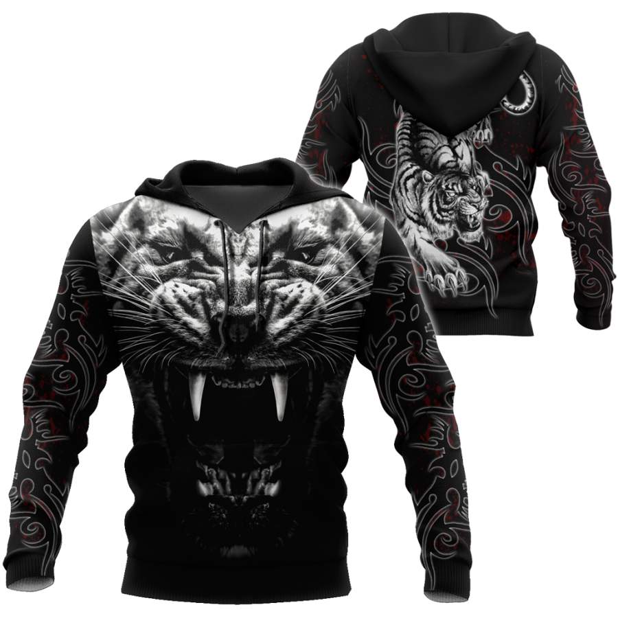 3D Tattoo White Tiger Over Printed Shirt for Men and Women TP