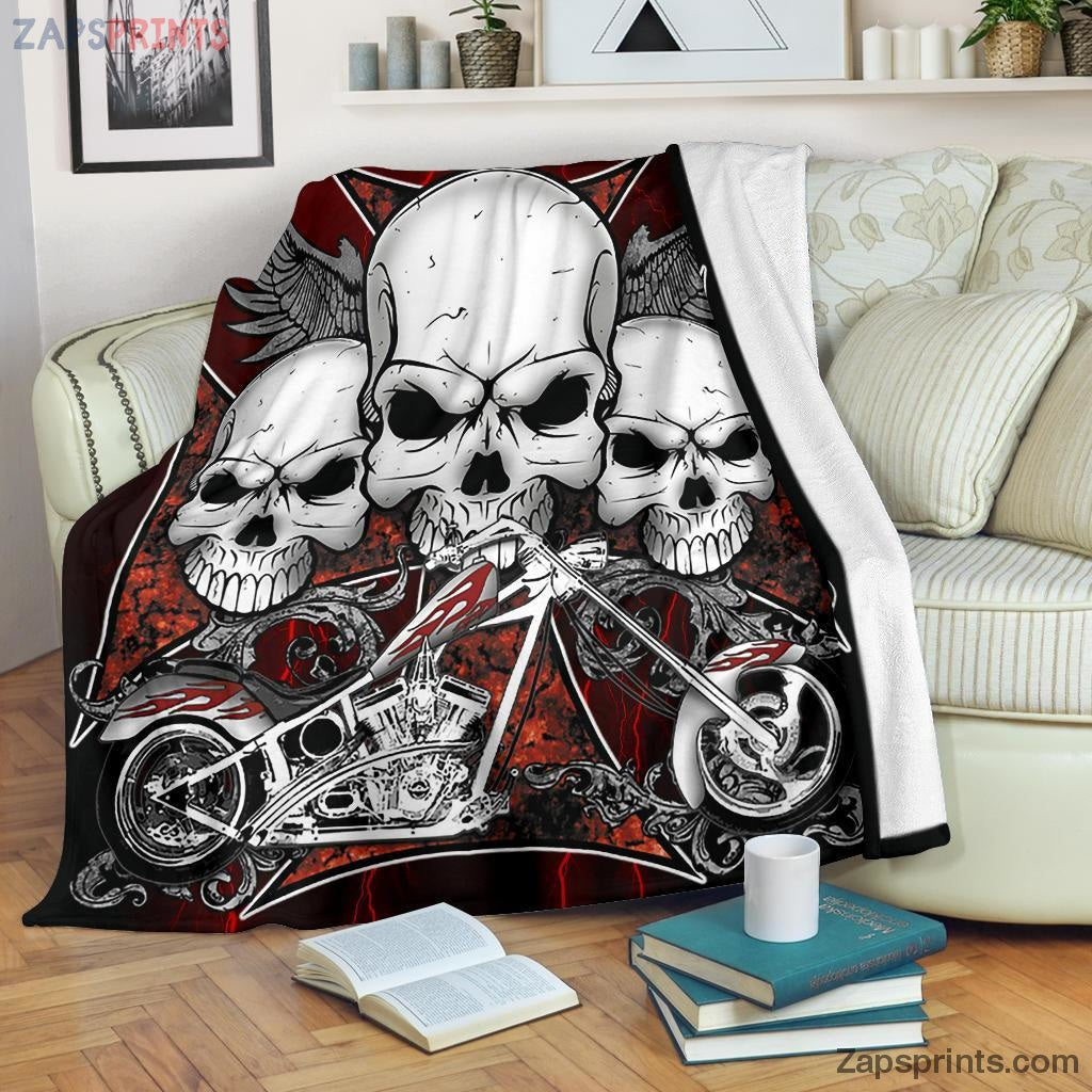 Gift For Racing Lover – Biker Thunder Skull Blanket – Gift For Friends