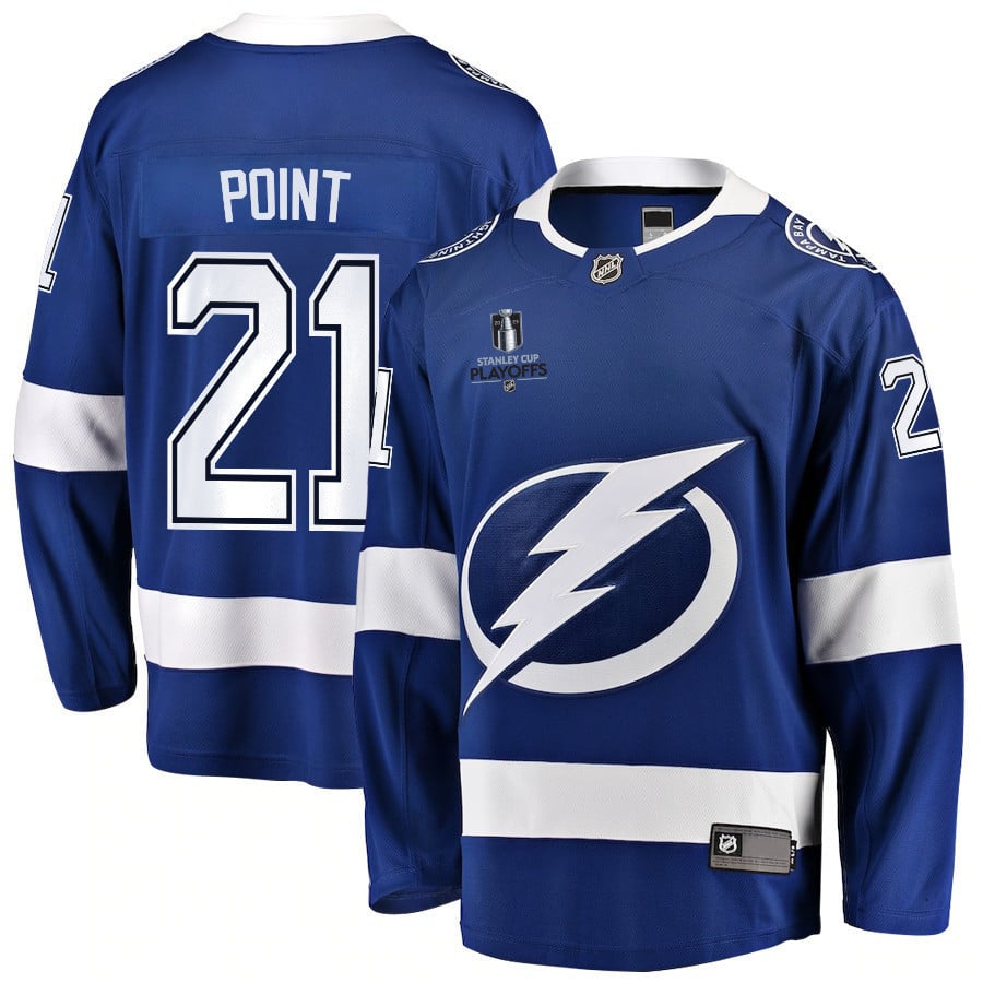 Brayden Point 21 Tampa Bay Lightning Stanley Cup 2023 Playoffs Patch Home Breakaway Men Jersey – Blue