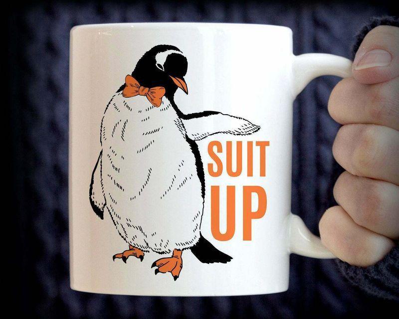 Penguin Suit Up Cute Penguin Mug White Ceramic 11-15oz Coffee Tea Cup