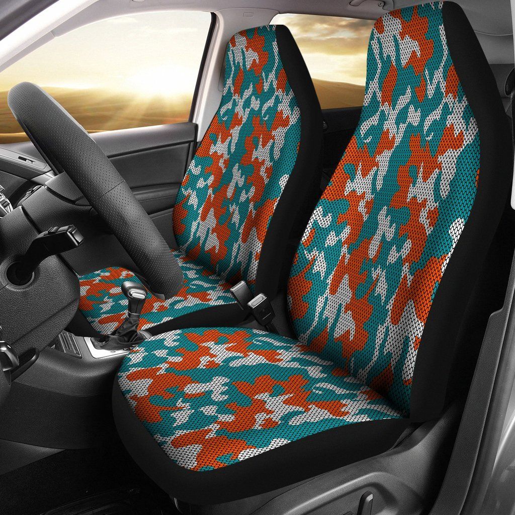 Miami Dolphins Inspired Hex Camo Micro Fiber Car Seat Covers SUV Seat Covers Truck Seat Covers Gifts