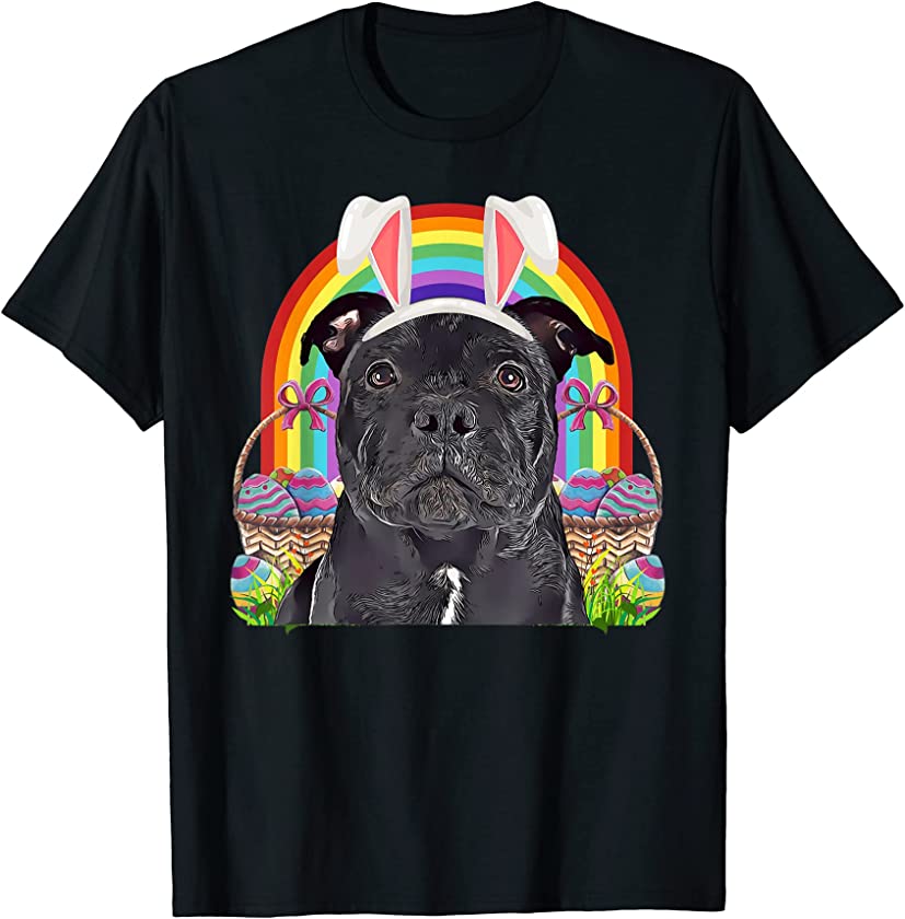 Staffordshire Bull Terrier Dog Easter Bunny Egg Hunt T-Shirt