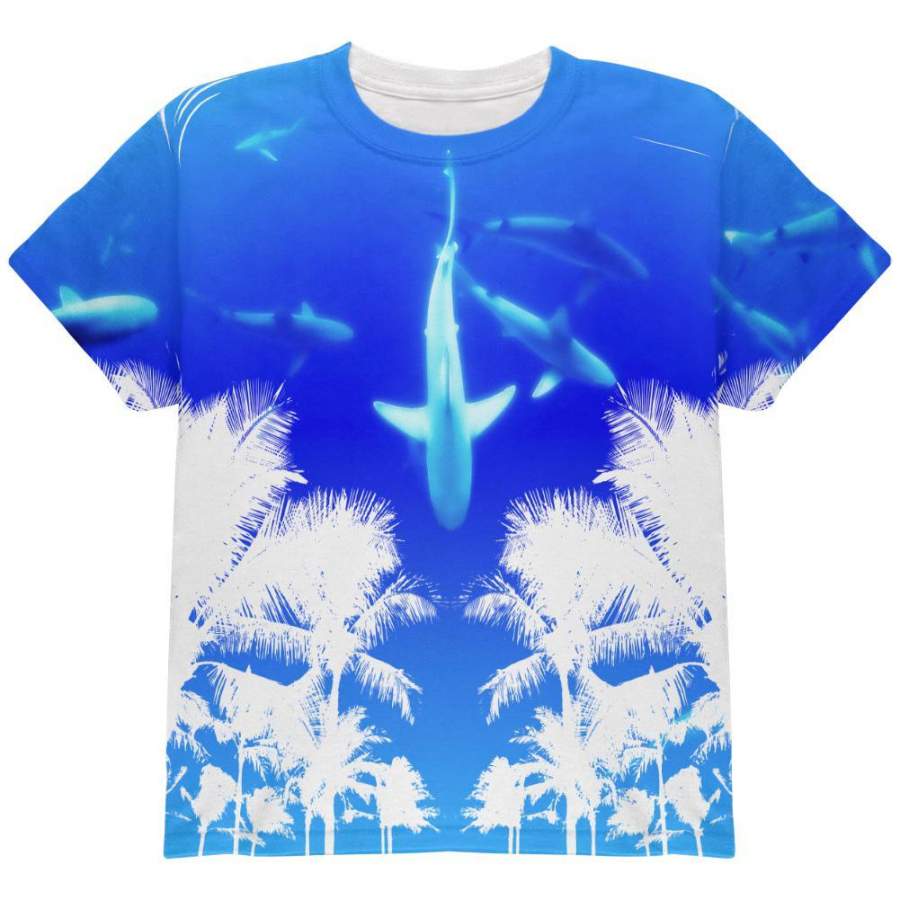 Summer Shark Beach Party All Over Youth T Shirt