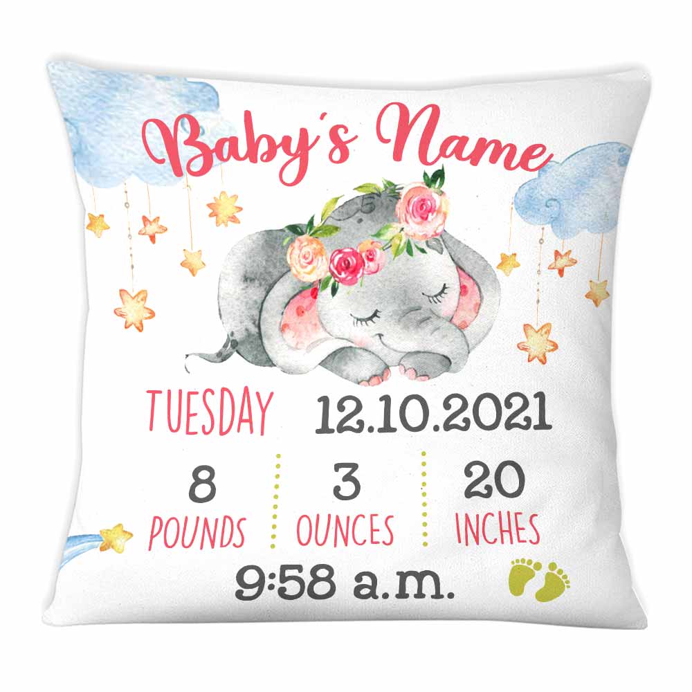 Personalized Elephant Baby Birth Announcement Pillow Db64 95O58