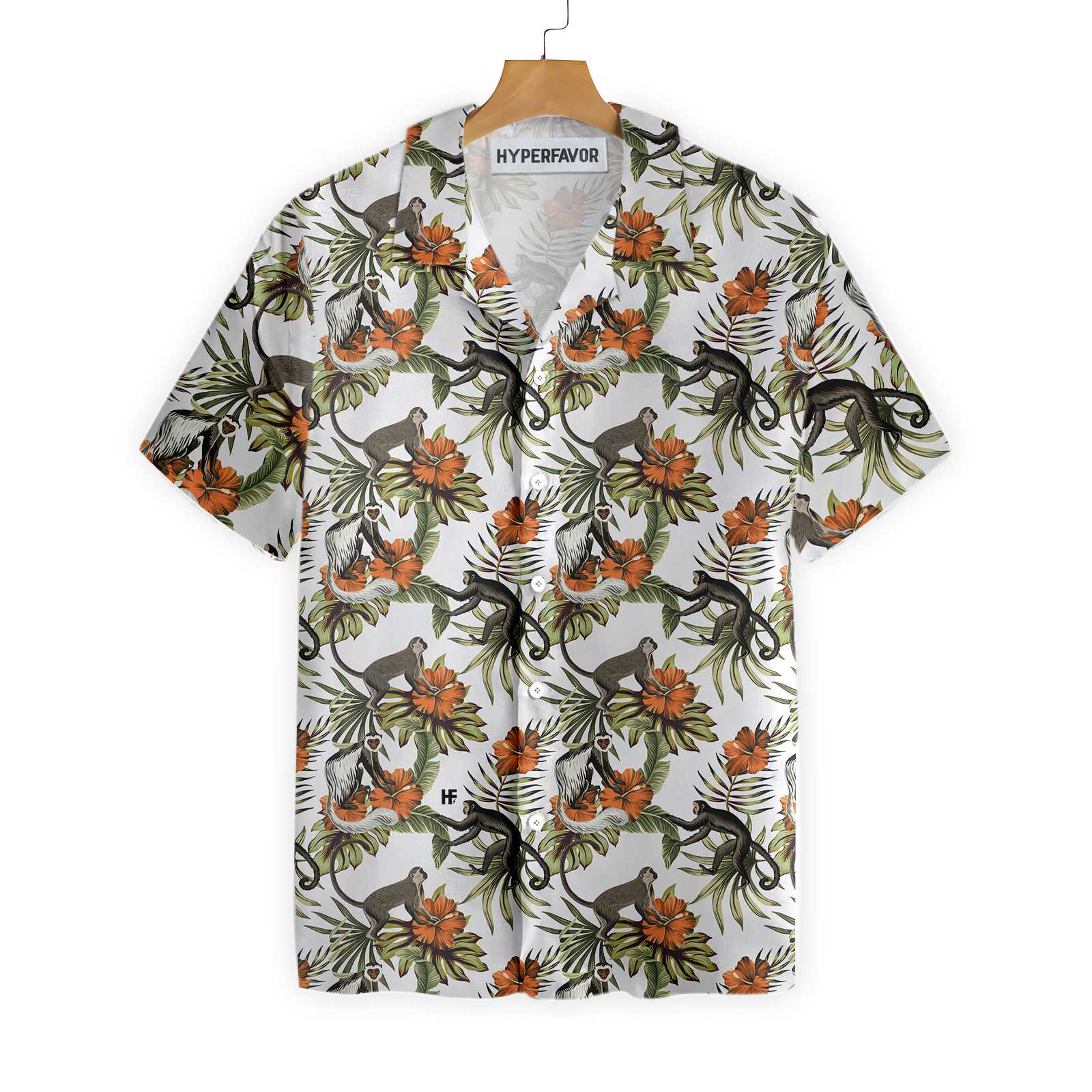 Tropical Red Hibiscus Flower Monkey Shirt For Men Hawaii Ha60695