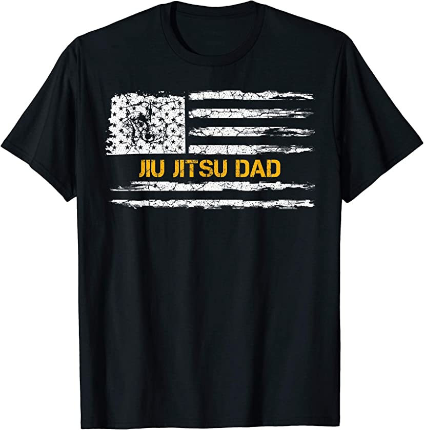 Vintage USA American Flag Brazilian Jiu Jitsu Dad Silhouette T-Shirt