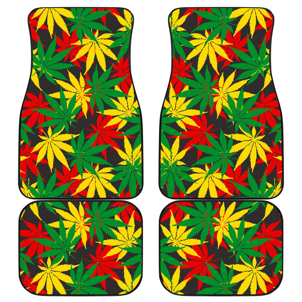 Classic Hemp Leaves Reggae Pattern Print Front And Back Car Floor Mats, Front Car Mat