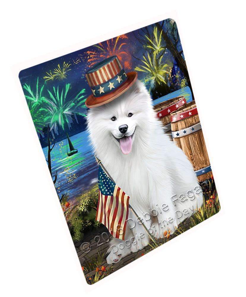 4Th Of July Independence Day Fireworks Samoyed Dog At The Lake Blanket Blnkt77025