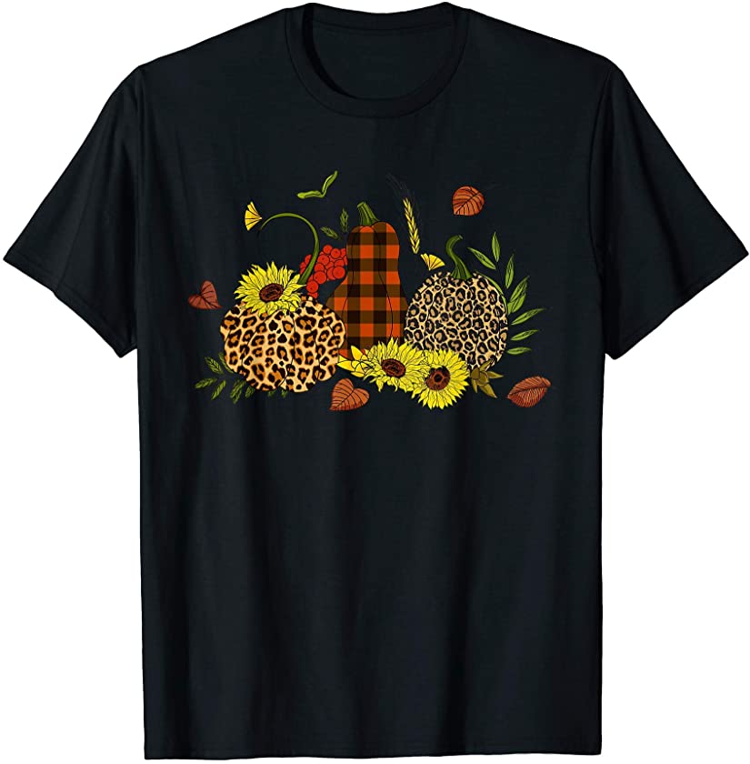 Buffalo Plaid Leopard Pumpkin Autumn Fall Thanksgiving Gift T-Shirt