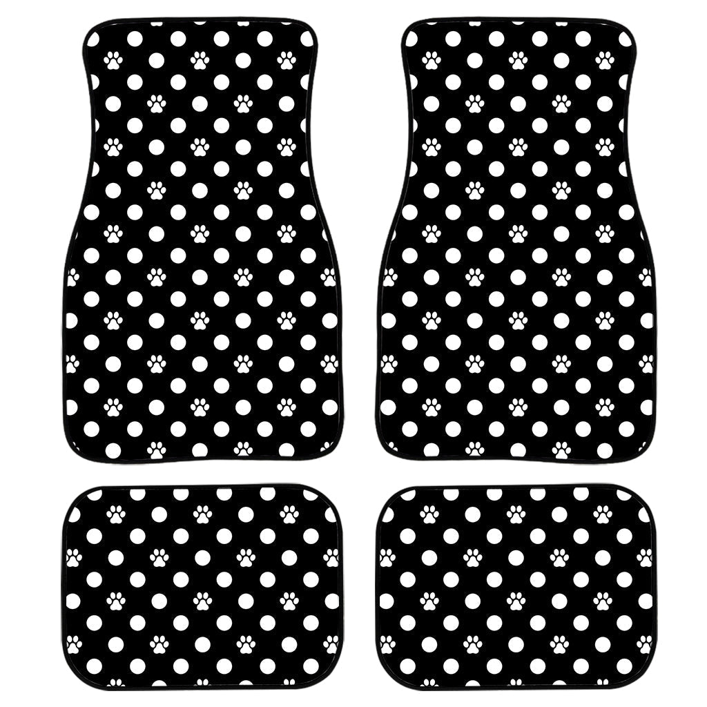 Black And White Paw And Polka Dot Print Front And Back Car Floor Mats, Front Car Mat