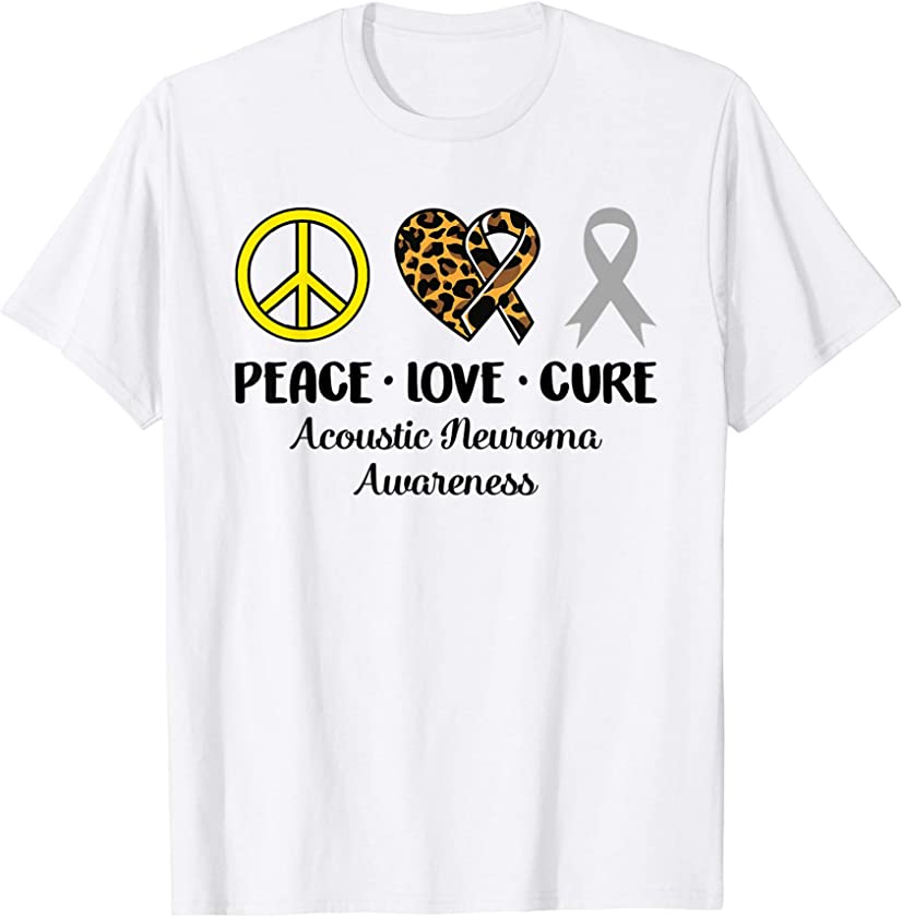 Acoustic Neuroma Awareness Peace Love Leopard Heart Ribbon T-Shirt