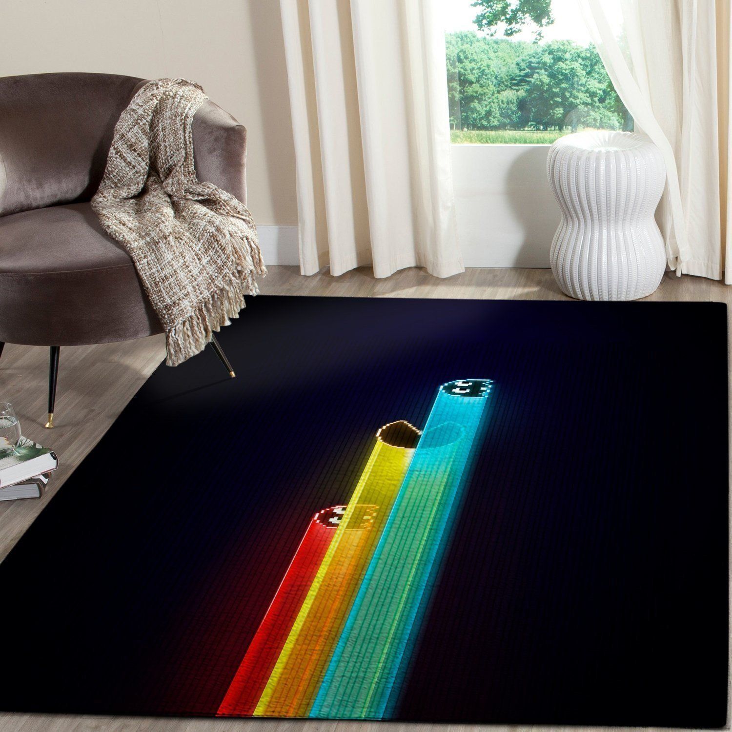 Pacman Area Rug Video Game Carpet, Gamer Living Room Rugs, Floor Decor 10112