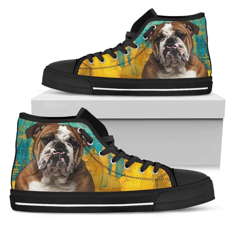 Bulldog Dog Sneakers Colorful High Top Shoes Gift Idea PT19