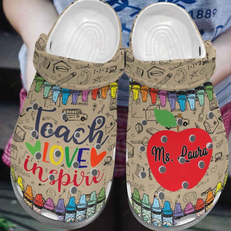 Teacher Personalized Name Teach Love Inspire Crocband Clog Shoes For Men Women