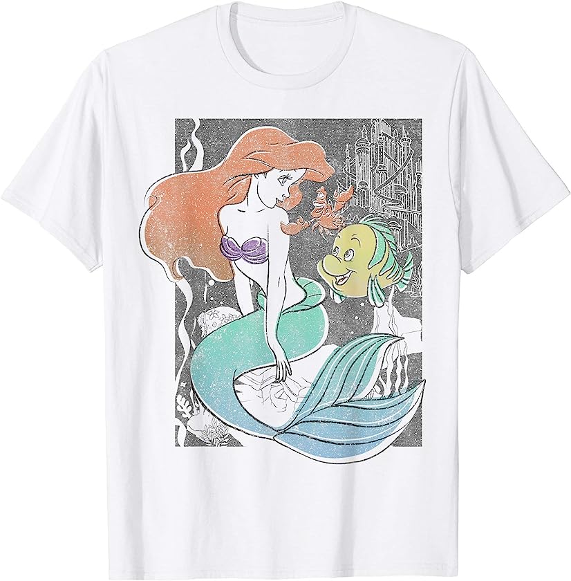 The Little Mermaid Happy Ariel Sebastian Flounder T-Shirt