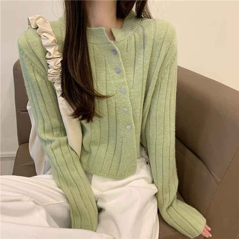 Woman Sweaters Cardigan Loose Irregular Diagonal Buckle Long Sleeve Cardigan Jacket Short Knitted Sweaters Women’s Clothing alx