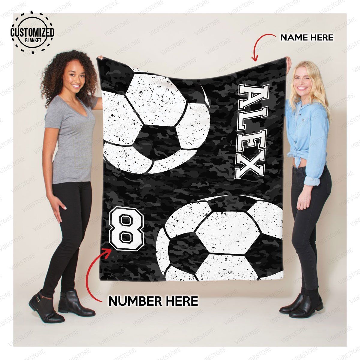 Camouflage Soccer Custom Text Name And Number Fleece Blanket