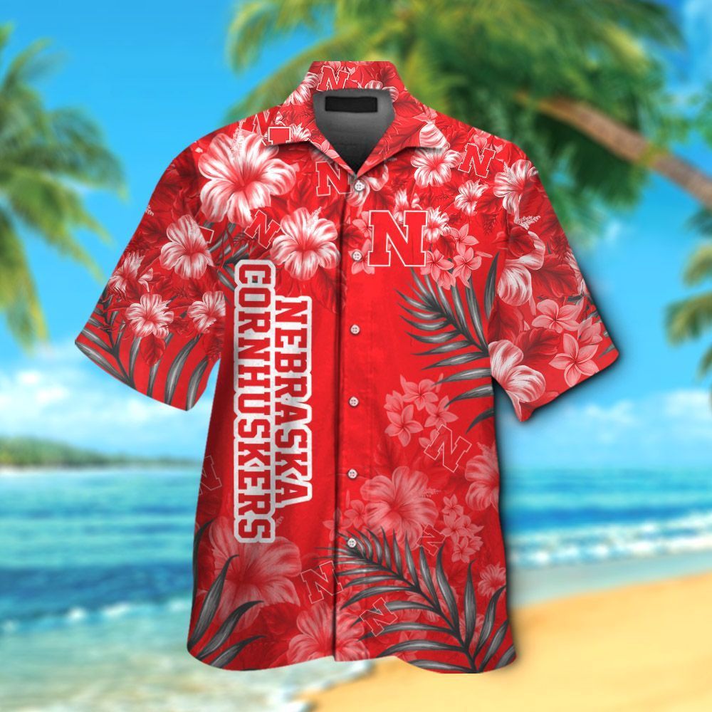 NCCA Nebraska Cornhuskers Red Flowers Hawaiian Shirt