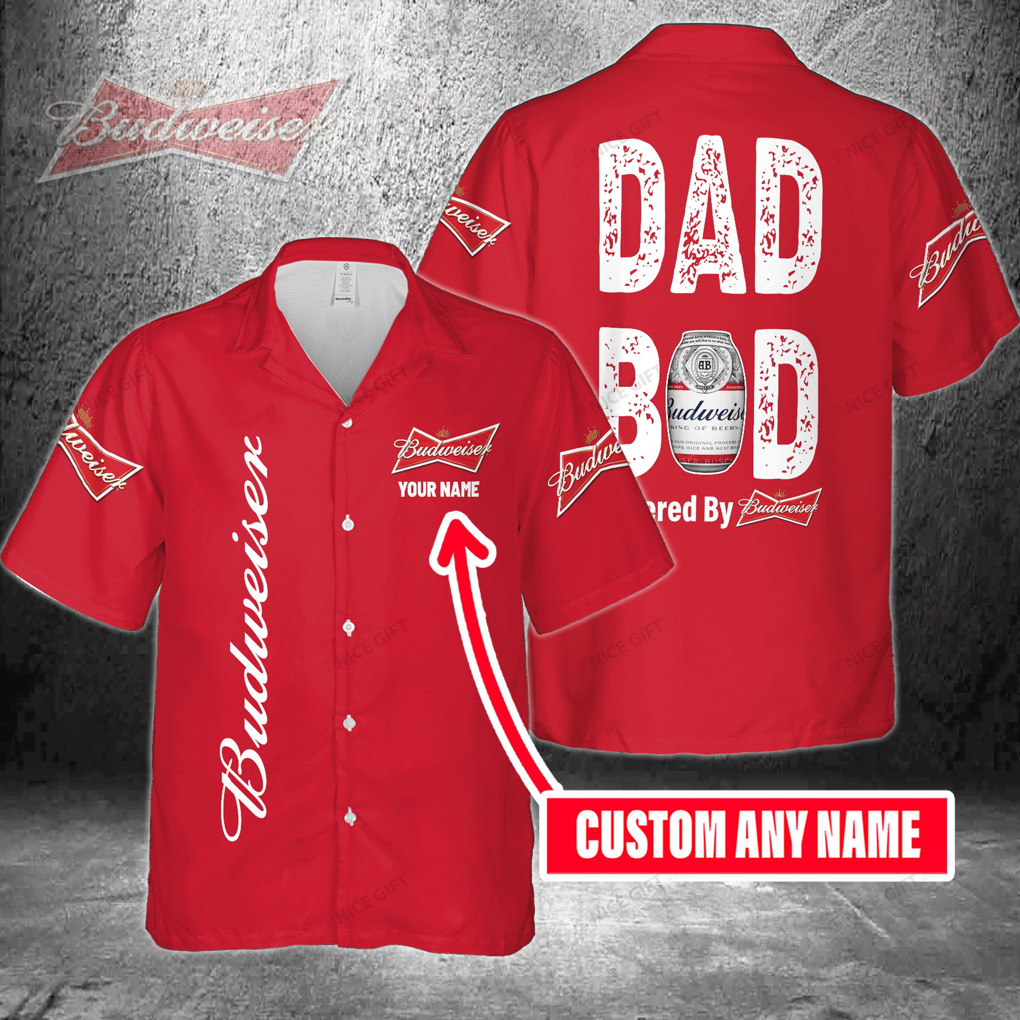 Dad Bod Powered By Budweiser Custom Name Hawaiian Shirt 3Hs-I5W3