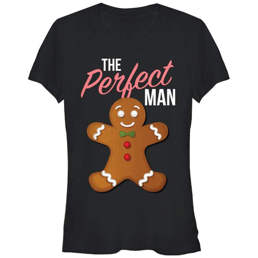 CHIN UP Junior’s Christmas Perfect Gingerbread Man  T Shirt Black