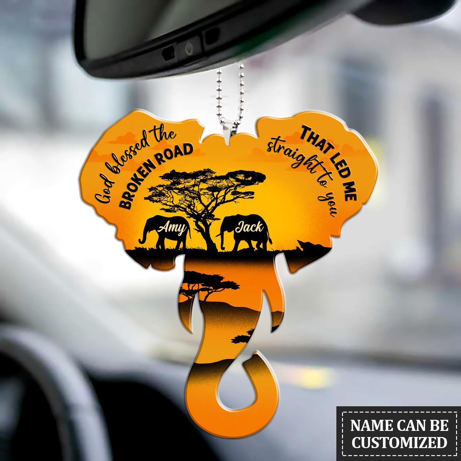 Personalized Couple Elephant God Blessed Ornament, Premium 2-Sided Mica Car Hanging Ornament , Best Mother’S Day Gift Ideas, Personalized Mother’S Day Gift