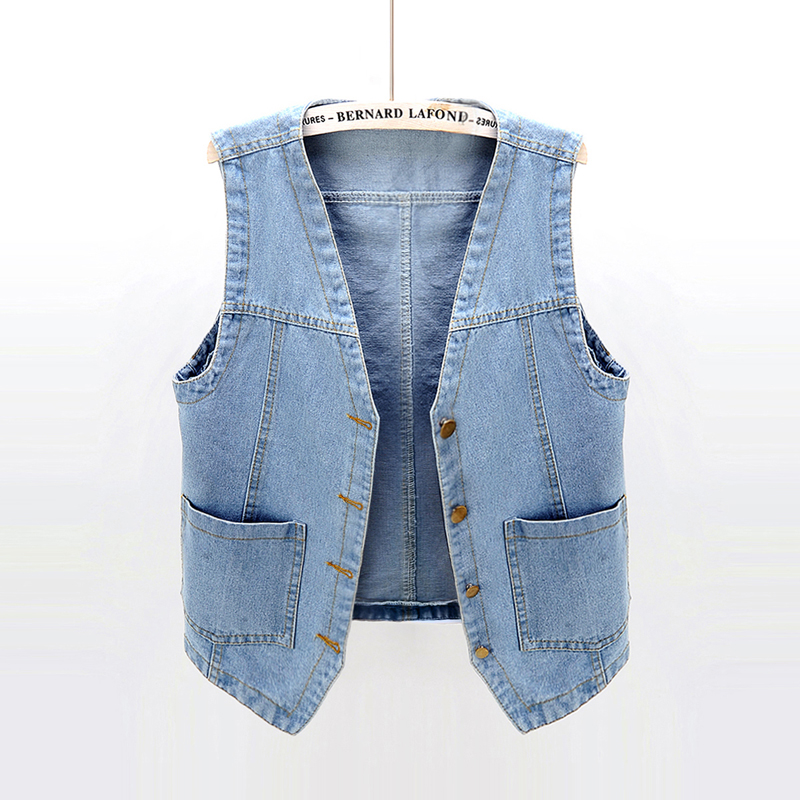 Summer Korean Big Pocket Short Denim Vest Women Vintage Black Waistcoat Sleeveless Jacket Casual Loose Jeans Vests Female 5XL alx