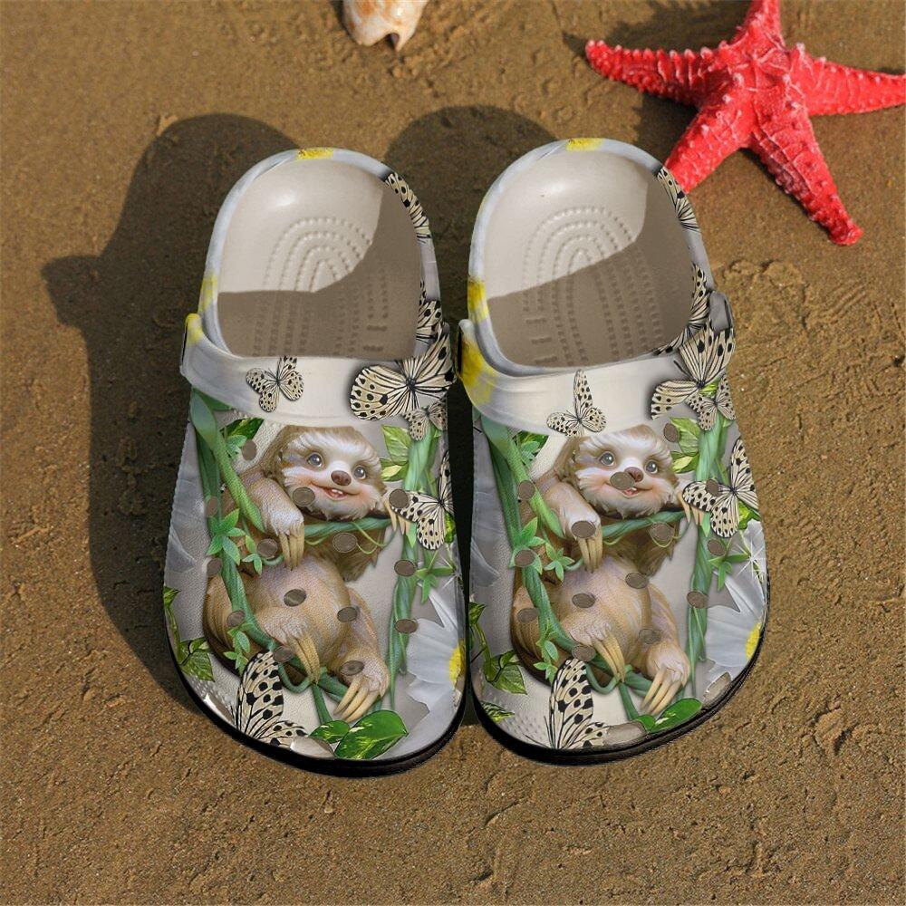 Sloth Personalized Clog, Custom Name, Text, Color, Number Fashion Style For Women, Men, Kid, Print 3D Butterfly Sloth 2