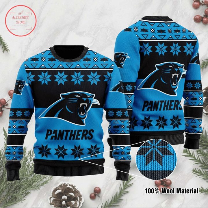 Carolina Panthers Blue Black Gift For Fan Ugly Wool Sweater Christmas V6