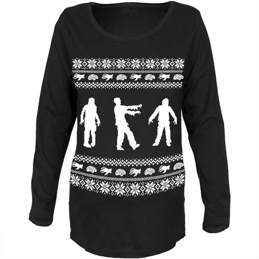 Zombie Ugly Christmas Sweater 2023 Black Womens Soft Maternity Long Sleeve T-Shirt