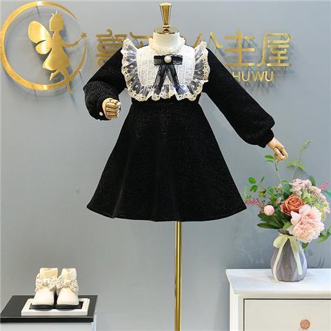 2021 Girls Kids Autumn Winter Princess Dress Kids Elegant Baby Lace Beaded Bow Birthday Party Dresses Children Clothes Vestidos alx