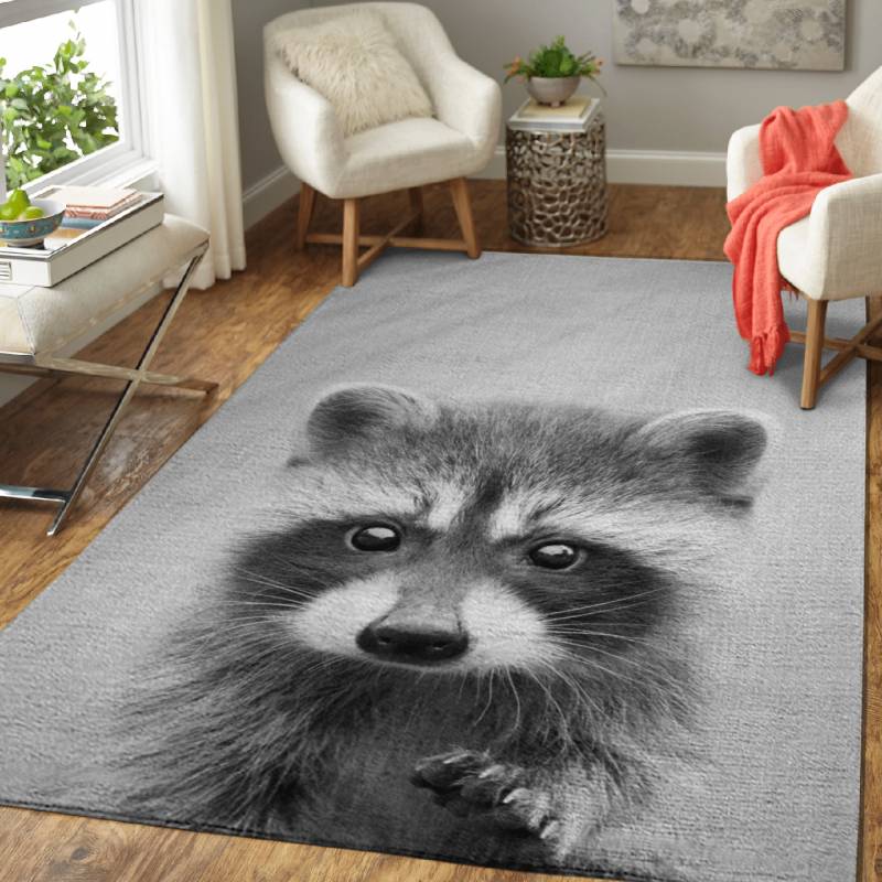 Raccoon BW – Animals Black & White Area Rug Carpet