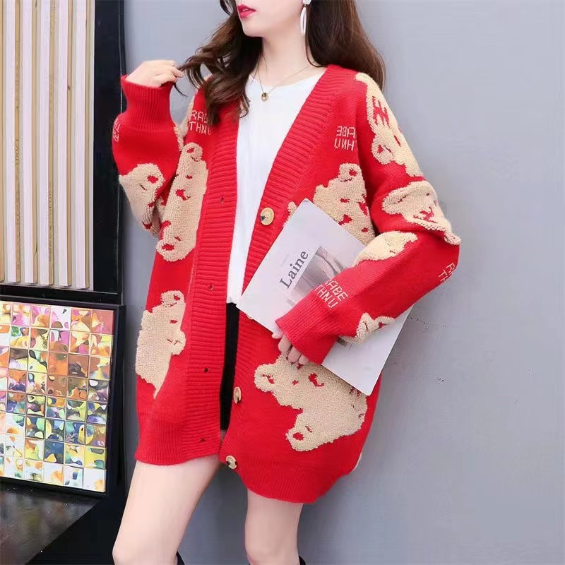 All Match Autumn Winter Woman Casual Knitted Sweater Cardigan Women’s Loose Soft Coat Simple Warm Gentle Temperament Tiger alx