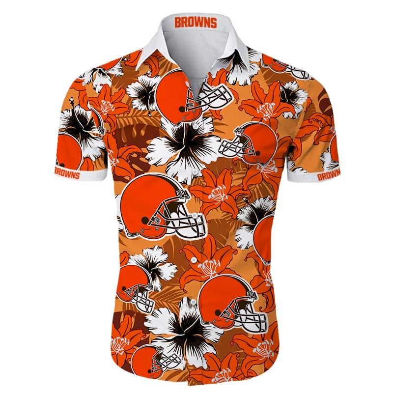 Cleveland Browns Hawaiian Shirt Tropical Flower Short Sleeve Slim Fit ...
