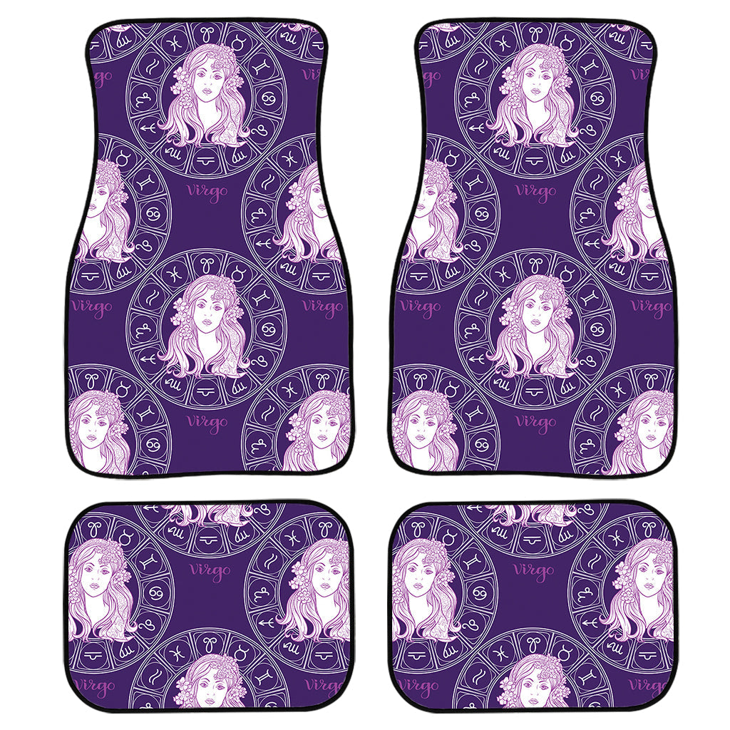 Purple Virgo Zodiac Pattern Print Front And Back Car Floor Mats, Front Car Mat