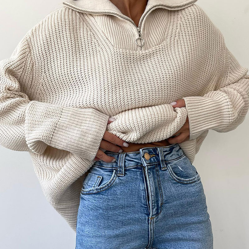 Turtleneck Knitted Women Sweater Zipper 2022 Autumn Winter Female Jumpers Tops Vintage Long Sleeve Casual Pullover Sweaters alx