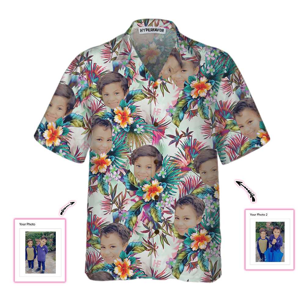 Personalized Custom Face With Tropical Flowers Hawaii Shirt Ha45421