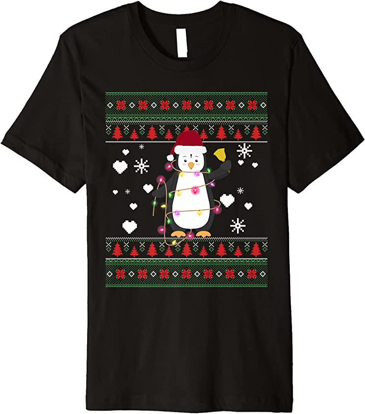 Funny Penguins Santa Hat Ugly Christmas Sweater Pajamas Premium T-Shirt