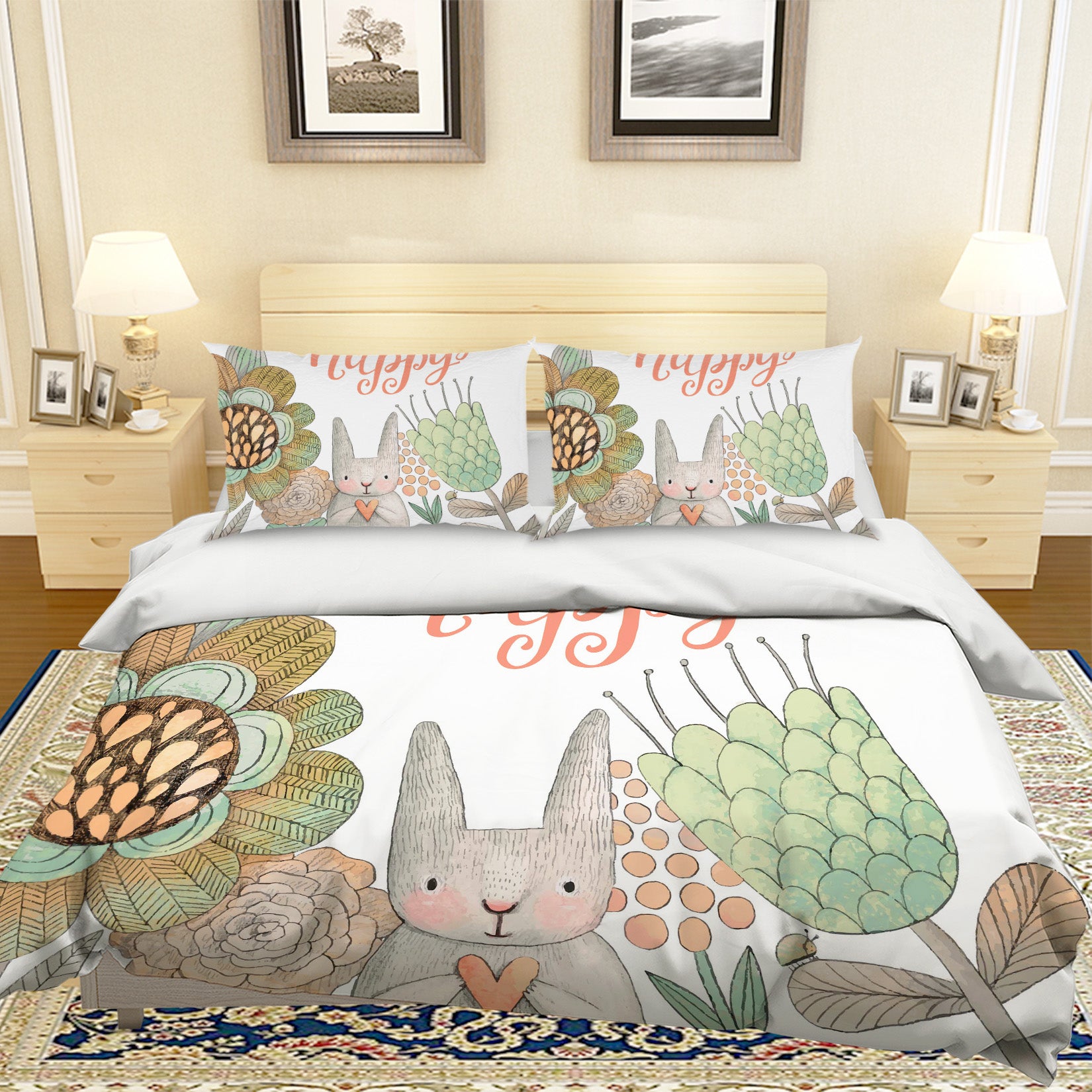 3D Cartoon Rabbit Flower Quilt Cover Set Bedding Set Pillowcases 42