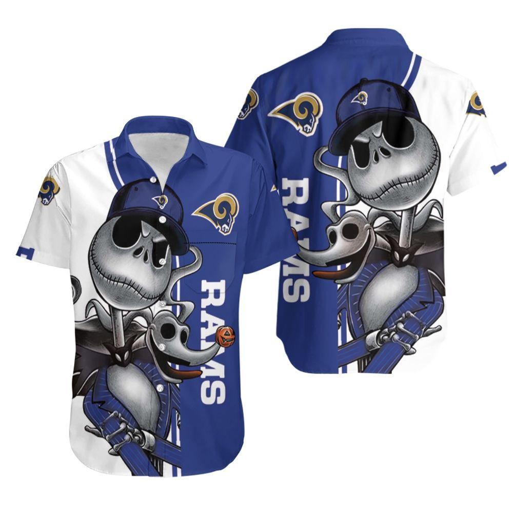 Beach Shirt Los Angeles Rams Jack Skellington And Zero Hawaiian Shirt