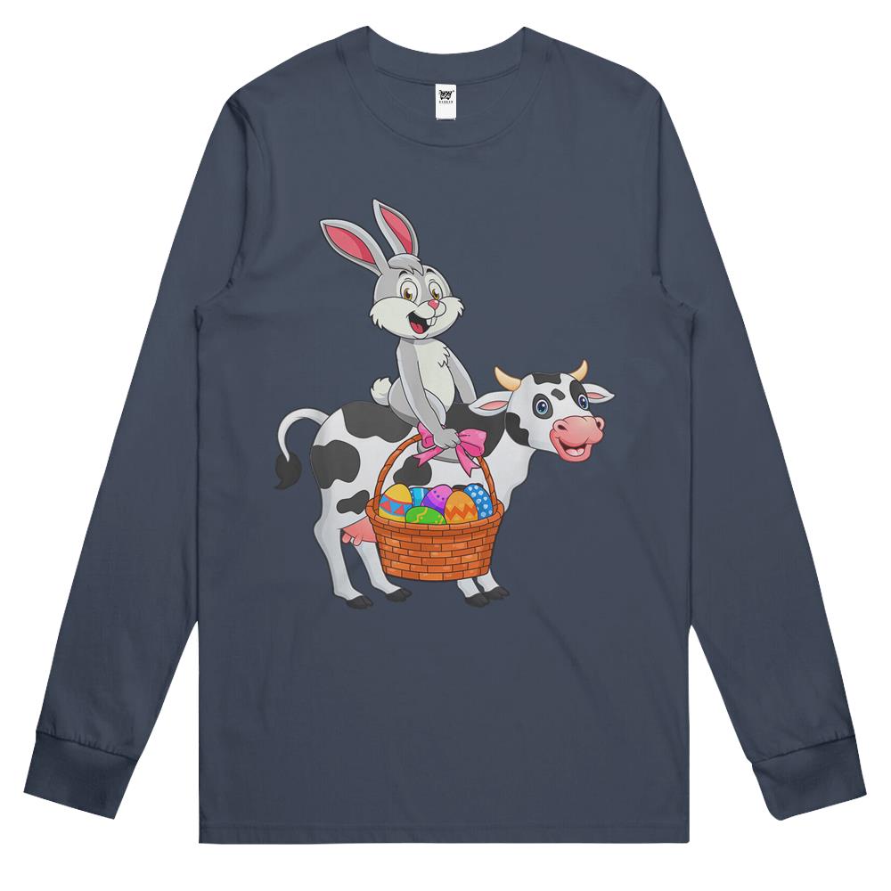 Cute Bunny Riding Cow Happy Easter Cow Lover Gifts Long Sleeve T Shirts