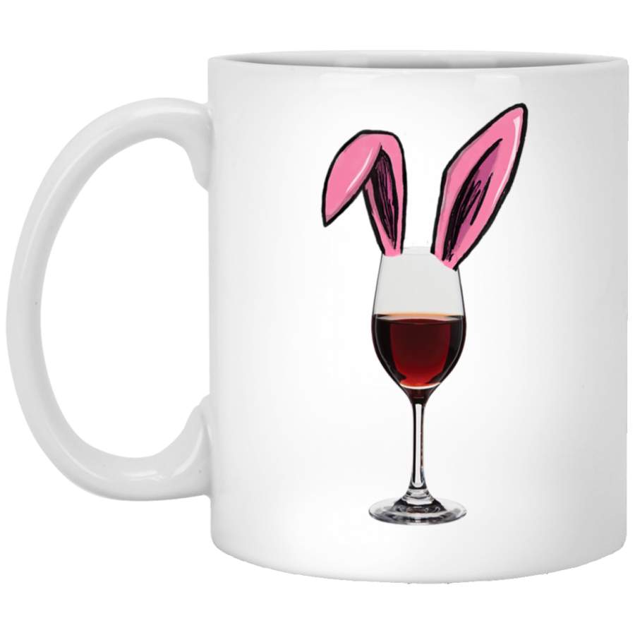 Wine and Bunny Ears Easter Drinking 11oz 15oz White Mug Happy Easter Day Funny Colors Eggs Bunny Ears Peeps Cute