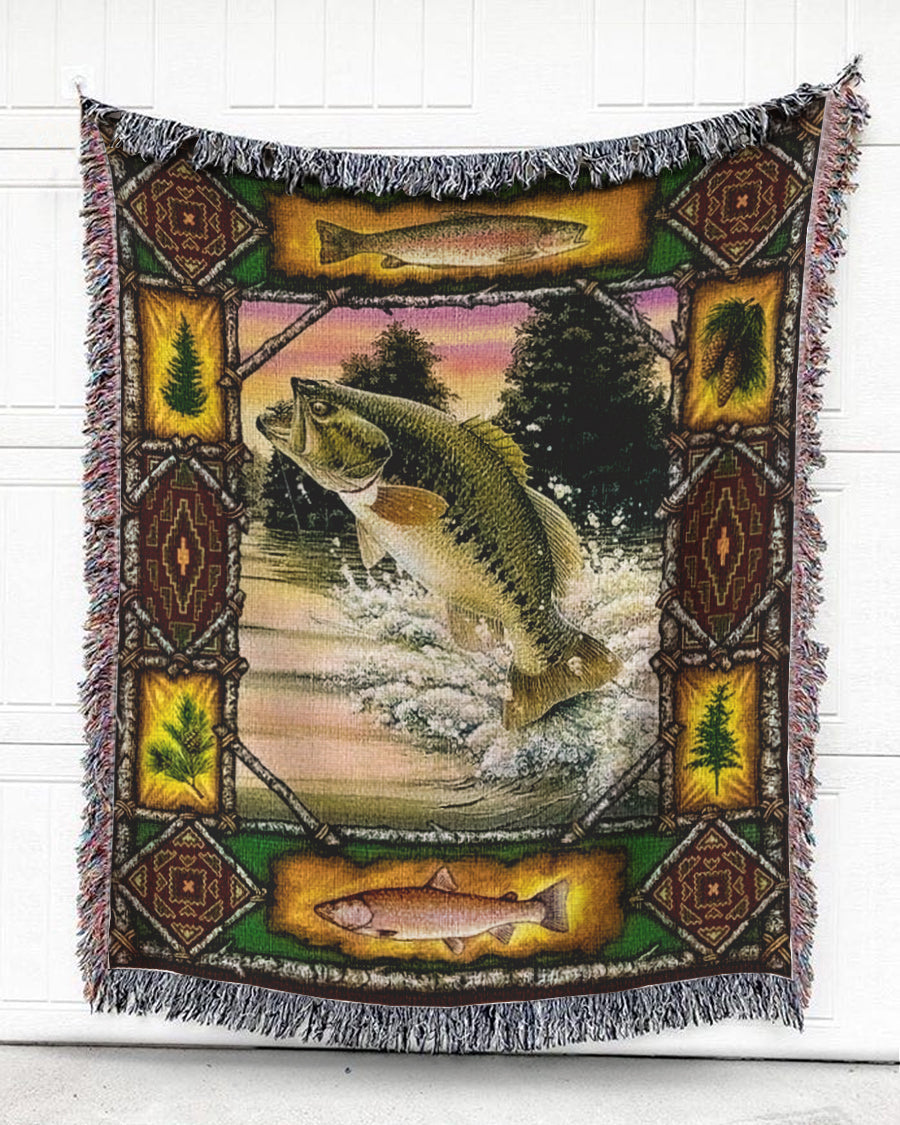 Woven Throw For Fishing Lover Home Decor, Go Fishing, Cotton Blanket