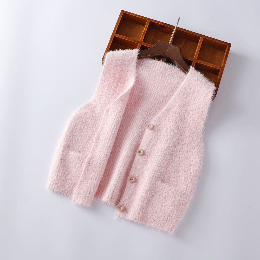 3-11yrs Winter Girls Coats Sleeveless Cardigan Waistcoats V-neck Button Knitwear Faux Mink Fur Boys Children Clothing Vest alx