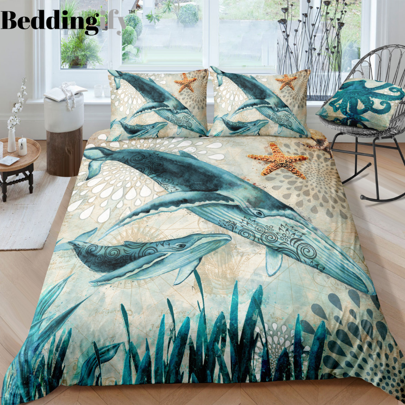 Giant Whale 3 Pieces Quilted Comforter Set