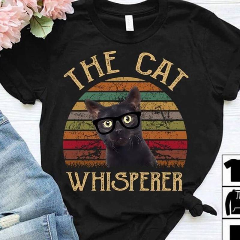 Sunset Vintage Black Cat Wearing Glasses The Cat Whisperer Best Gifts For Animals Lovers Black Men And Women T Shirt S-5Xl