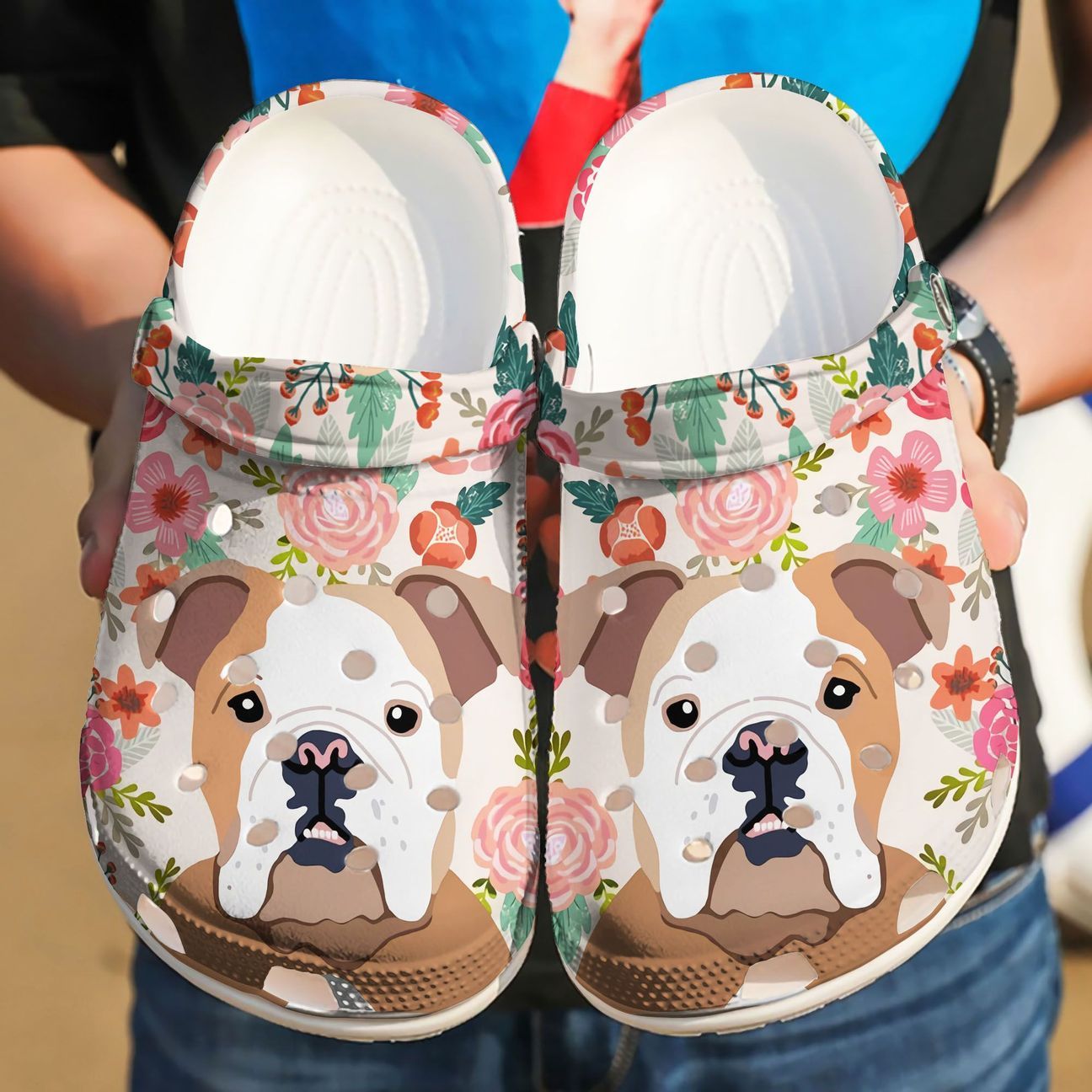 Bulldog Personalized Clog, Custom Name, Text Floral Bulldog, Fashion Style For Women, Men, Kid, Print 3D