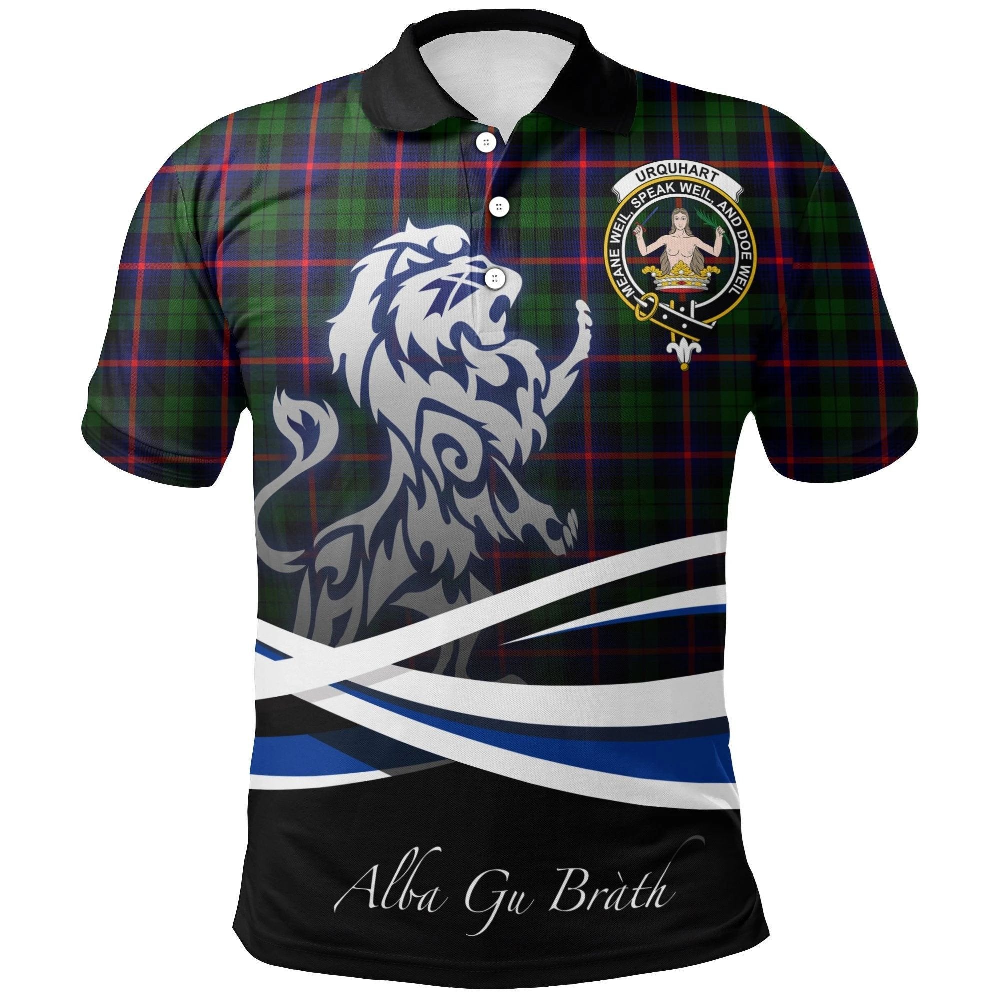 Urquhart Modern Clan Polo Shirt, Scottish Tartan Urquhart Modern Clans Polo Shirt Crest Lion Style